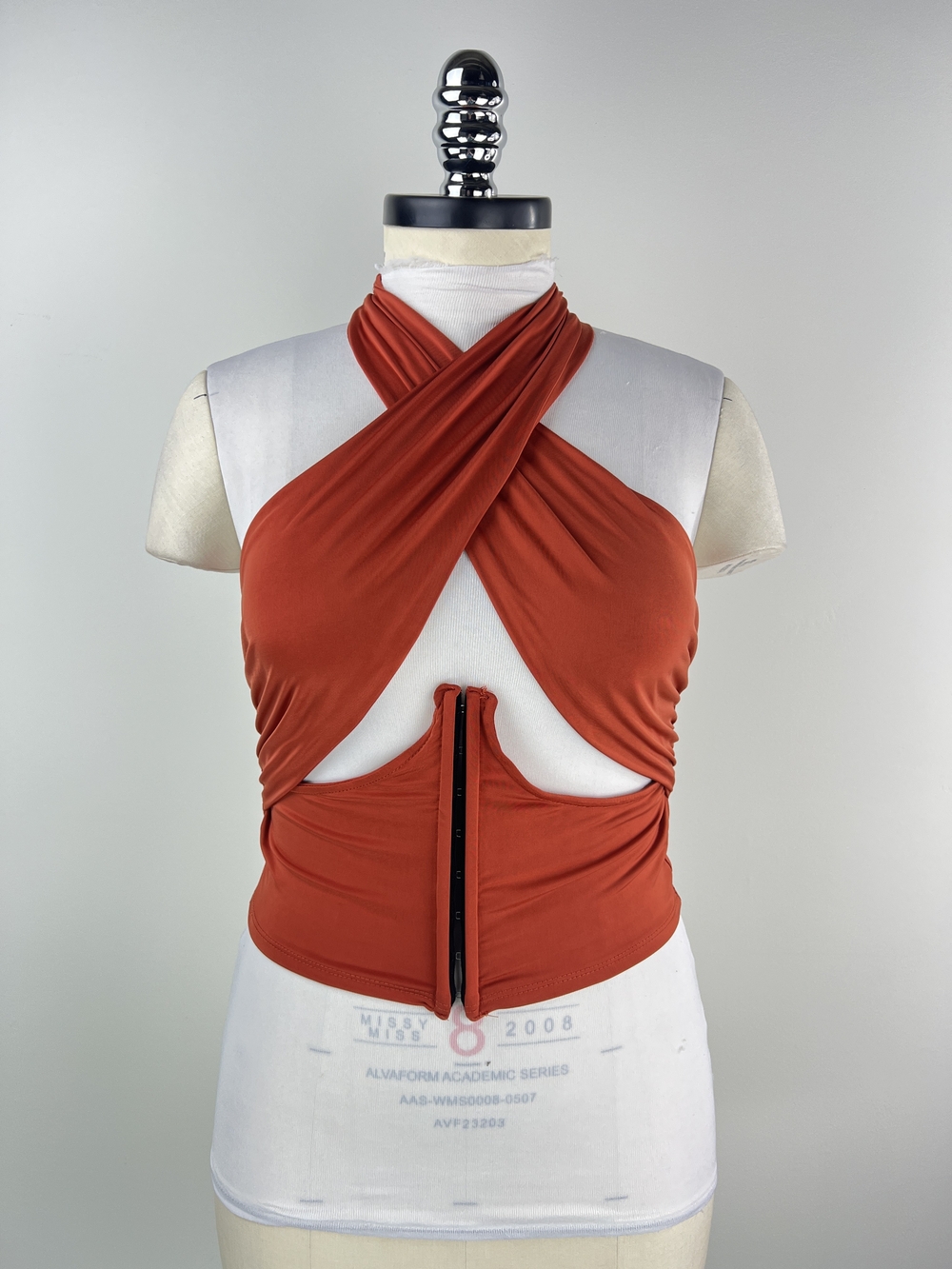 💚 3792. Cross-Front Zip Crop Top in Rust Orange